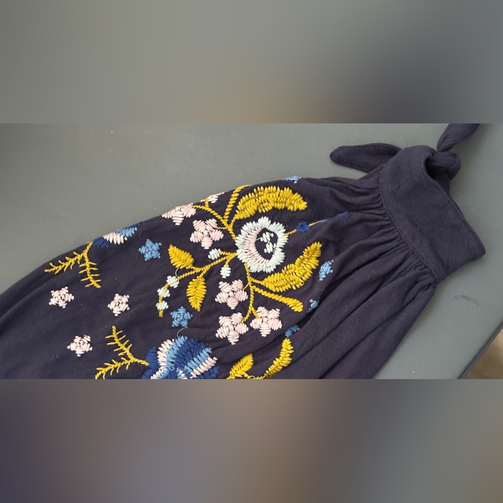 Free People Navy Blue Embroidered Blouse w Juliette Sleeves Sz M - Picture 10 of 16